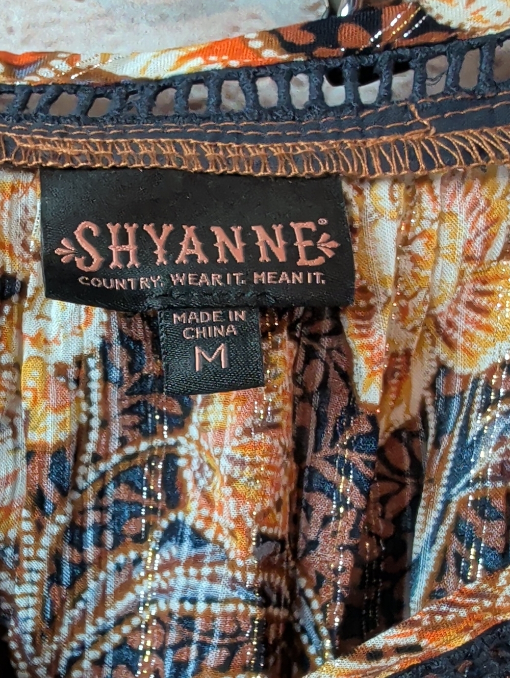 Shyanne Floral Peasant Blouse Brown and Gold Medium New Nwt - Picture 5 of 9